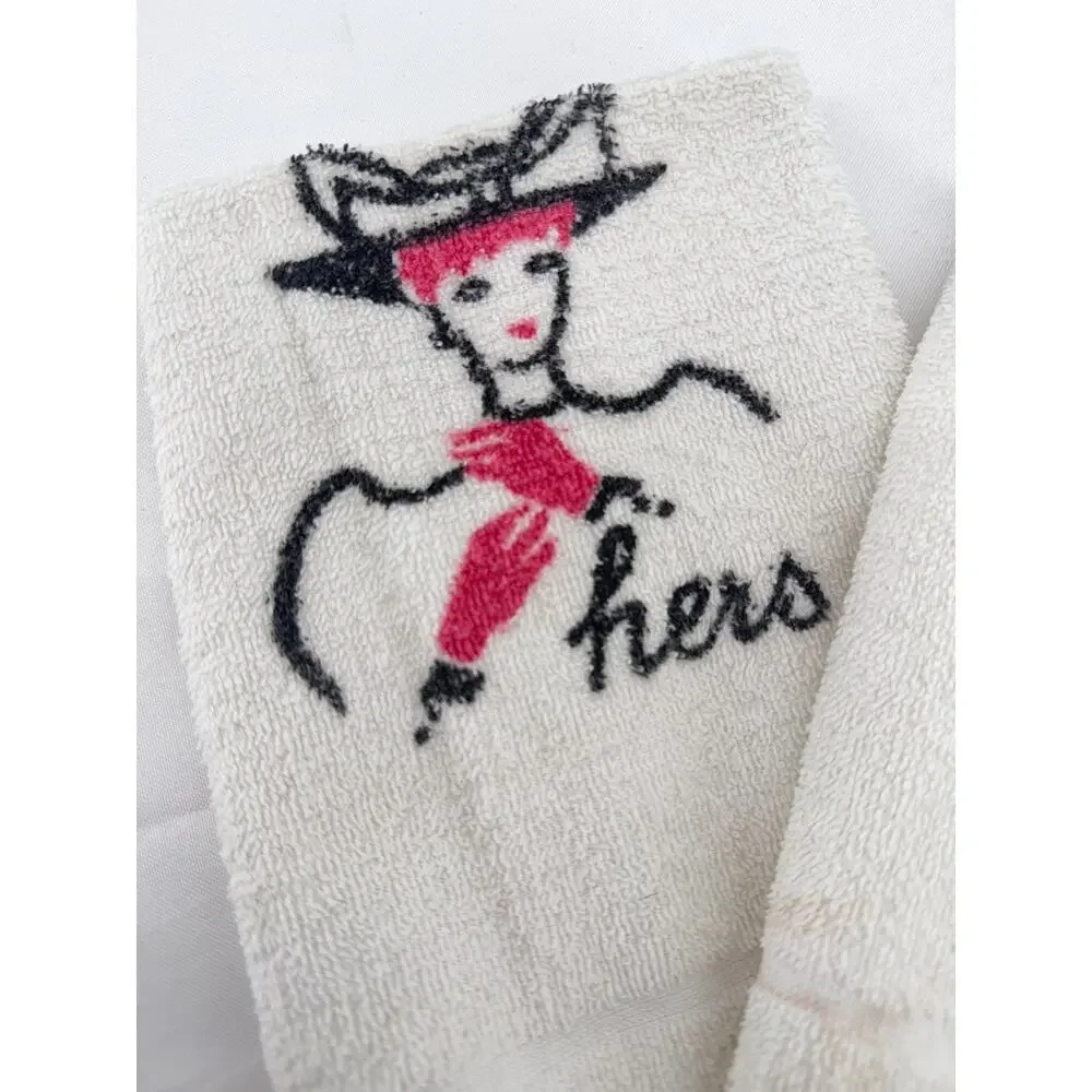 Vintage His Her Hand Towels Mid Century Bathroom Set Dundee USA Cotton